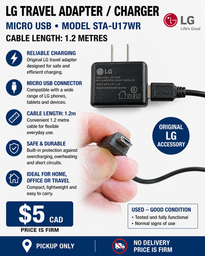 Original LG Micro USB Travel Charger / Wall Adapter – 1.2m Cable, View more