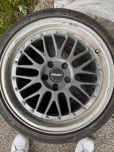 Fast rims 18” 5x112 bolt pattern, 3 tires Indy 500(racing) are in good condition 1 needs replacement...