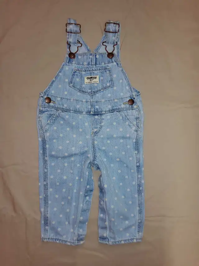 Vtg OshKosh B'gosh Girls Vestbak Overalls Blue Polka Dot 9 Month