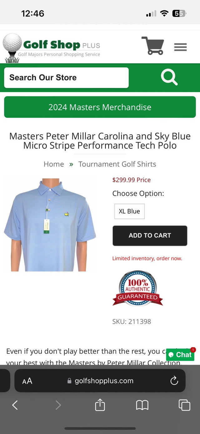 Brand New Masters Polo - Peter Millar - Authentic from Augusta in Men's in Kingston - Image 3