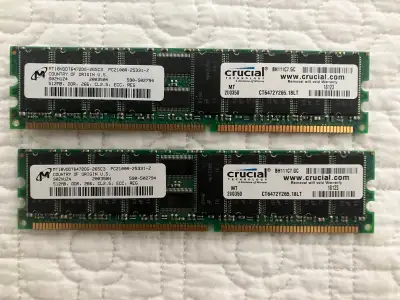 Crucial 2x512MB ECC DDR-266MHz PC2100 RAM, View more