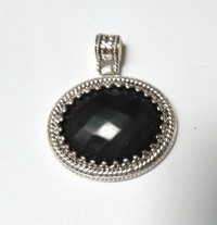 NEW, Large Oval Faceted Black Pendant