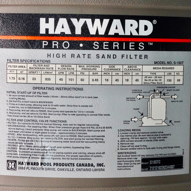 Hayward Tank Body Sand Filter 18-Inch Pro Series in Hot Tubs & Pools in Hamilton - Image 3