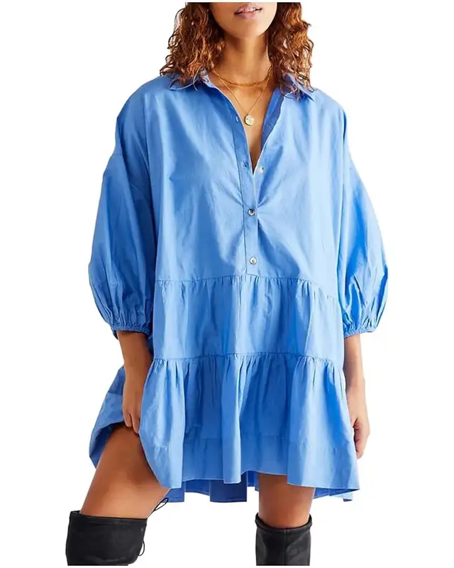 New Summer Mini Dress Puff Sleeve , Button Down Shirt Dress in Women's - Dresses & Skirts in Kitchener / Waterloo - Image 4