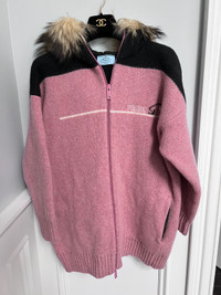 Authentic Prada knit coat with fox fur