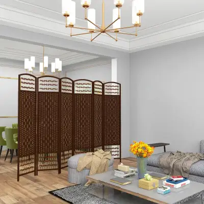 6 Panel Folding Room Divider, Portable Privacy Screen, Wave Fibe, View more