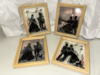  Reverse painted silhouettes with dogs- Edwardian style x4
