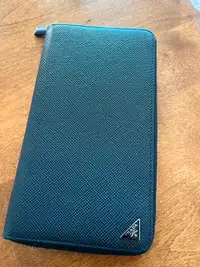 Prada Saffiano Leather Full Zip Wallet dark navy blue