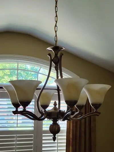 Antique Brass Chandelier & Wall Sconces, View more