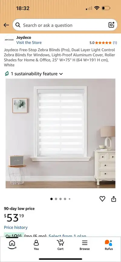 Joydeco Free-Stop Zebra Blinds (Pro) 25” × 75” – White | New Sea, View more