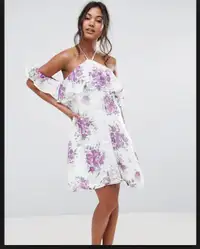 Boohoo Floral Cold Shoulder Ruffle Swing Dress