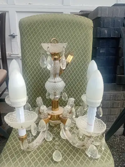 Vintage Brass and Crystal Chandelier, View more