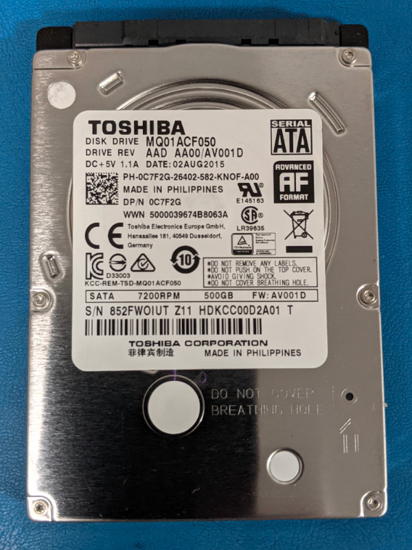 500GB 7,200RPM 2.5" Notebook Laptop Hard Drive. Fully Tested. in System Components in Burnaby/New Westminster