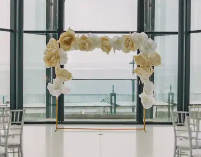 large rose arch decor for weddings, events (custom made) made up of paper and foam roses 6.5 ft x 6....