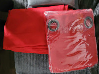2 Red grommet style curtain panels 