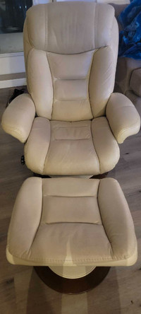 Pushback leather recliner and footrest