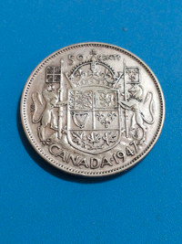 1947 Canada 800. silver half dollar KM #36