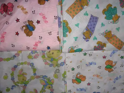 3 piece sets, fitted, flat and pillow case, brand new. Will fit a crib or toddler bed with crib matt...