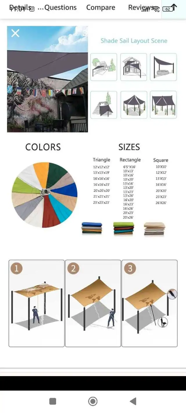 Jneaicn Shade Sail Waterproof Outdoor UV Sun Shade Sail Triangle63611958856707123