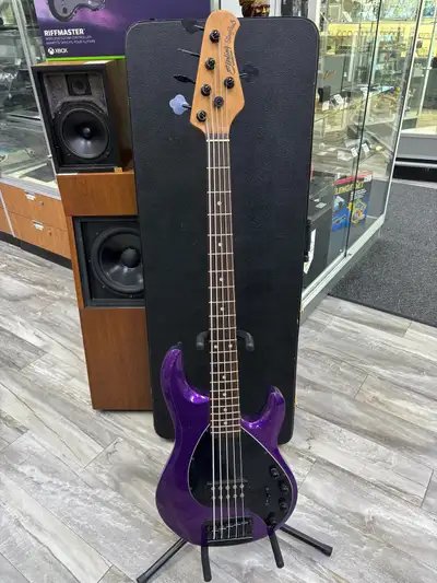 Sterling sting ray 5 metallic purple bass guitar with case, View more