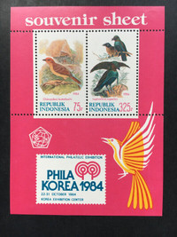 TIMBRES FEUILLET, INDONÉSIE 1984, OISEAUX.