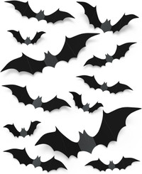 NEW 100 Pcs Halloween Decorations 3D Bats Decor, 4 Sizes