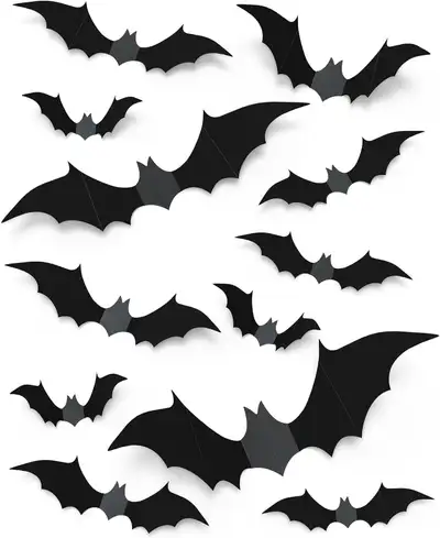 NEW 100 Pcs Halloween Decorations 3D Bats Decor, 4 Sizes, View more