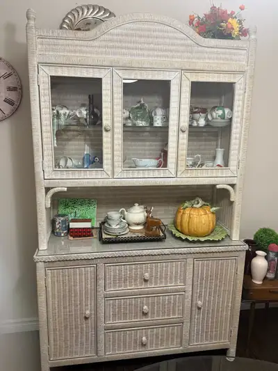 White Wicker China Cabinet Hutch, View more