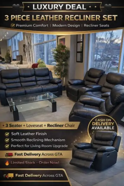 LUXURY DEAL – 3 PIECE LEATHER RECLINER SET || COD Available, View more