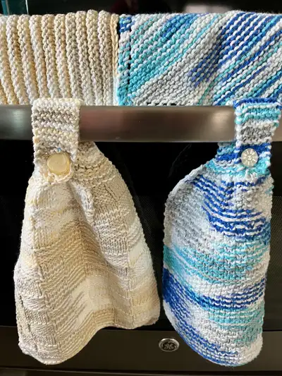 Hand knit hanging Towel + dishcloth Set, View more