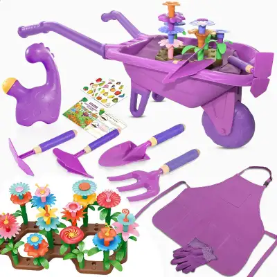 Qtioucp 16Pcs Kids Gardening Tools Set Backyard Play with Wheelb, View more
