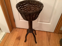 Vintage Brown Lacquered Wicker/Rattan Fern/Plant Stand