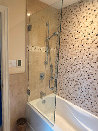 Glass shower door ( for the tub ) with hinges