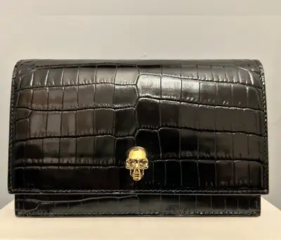 Alexander McQueen Small Skull Bag in Croc-Embossed Leather, View more