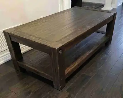 Solid Wood Rustic Coffee Table with Lower Shelf, View more