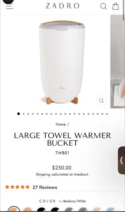 Marque : Zadro Modèle : Large Towel Warmer Bucket (TWB01) Couleur : Blanc/Bambou Capacité grande tai...