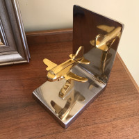 Chrome & Gold Metal Airplane Bookend 