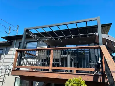 Pergola abri-soleil 12 X 0 pieds avec double toiles retractables. fabriqué à partir d'un cadre en mé...