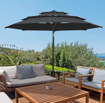 ️ HOMSHADE 9FT 3-Tier Patio Umbrella – Dark Gray, UV50+, New, View more