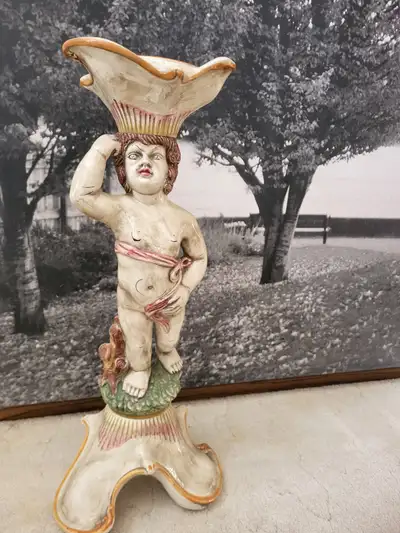 VINTAGE ITALIAN CERAMIC CHERUB PLANT STAND. MADE BY CAPODIMONTE, View more