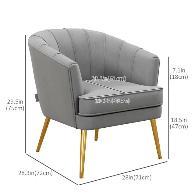 Fabric Armchair, Modern Accent Chair with Gold Metal Legs for Li in Chairs & Recliners in Markham / York Region - Image 4