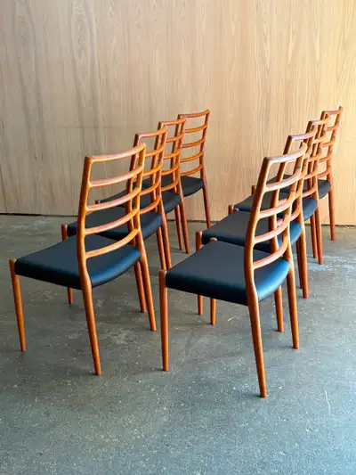 Set of 8 1970s Danish Teak and Leather Dining Chairs, View more