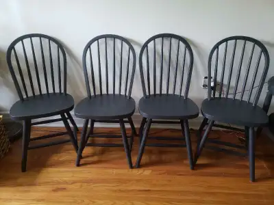 Beautiful Refinished Solid Wood Vintage Hoop Back Dining Chairs, View more
