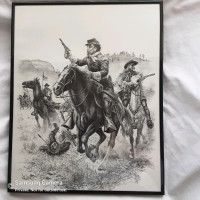 Vintage art print Ambush by Bill O'Neill, western, framed
