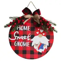 Artificial Welcome Sign Door Decoration, Festive Round Plaid