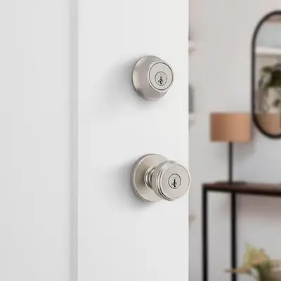 Kwikset Front Door Lock Handle and Deadbolt Set Satin Nickel. Pick Resistant SmartKey Rekey Security...