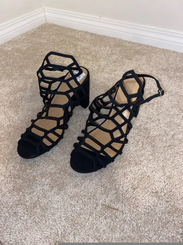 Black Suede Strappy Sandals - Women’s Size 10 in Women's - Shoes in Calgary - Image 4