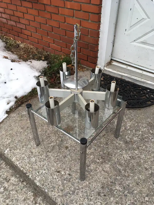 Very Cool Mid Century Modern CHROME Chandelier 1970 in Indoor Lighting & Fans in City of Montréal - Image 3
