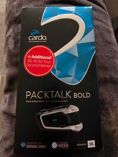 Selling a Cardo PACKTALK Bold motorcycle helmet communication system with JBL audio. Unit is brand n...