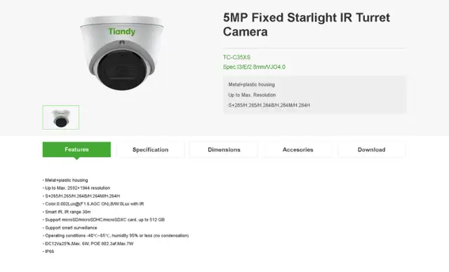Tiandy Security Camera - TC-C35XS in Networking in City of Toronto - Image 2